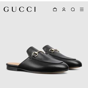 Gucci Black Leather Princetown Mules